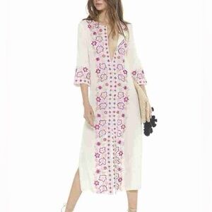 MISA Los Angeles Maye Embroidered Floral Caftan Maxi Dress